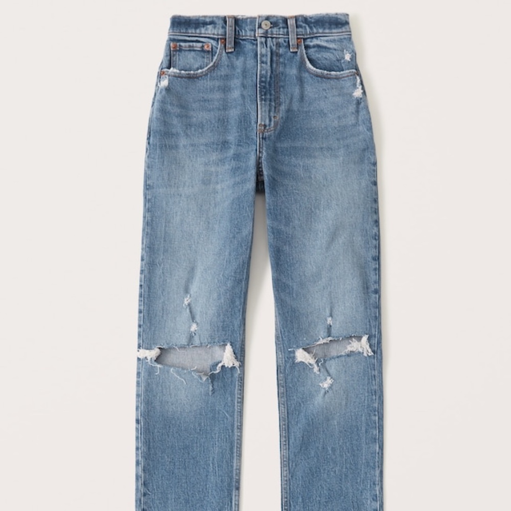 Ultra High Rise 90s Straight Jean Medium Ripped Wash Abercrombie & Fitch